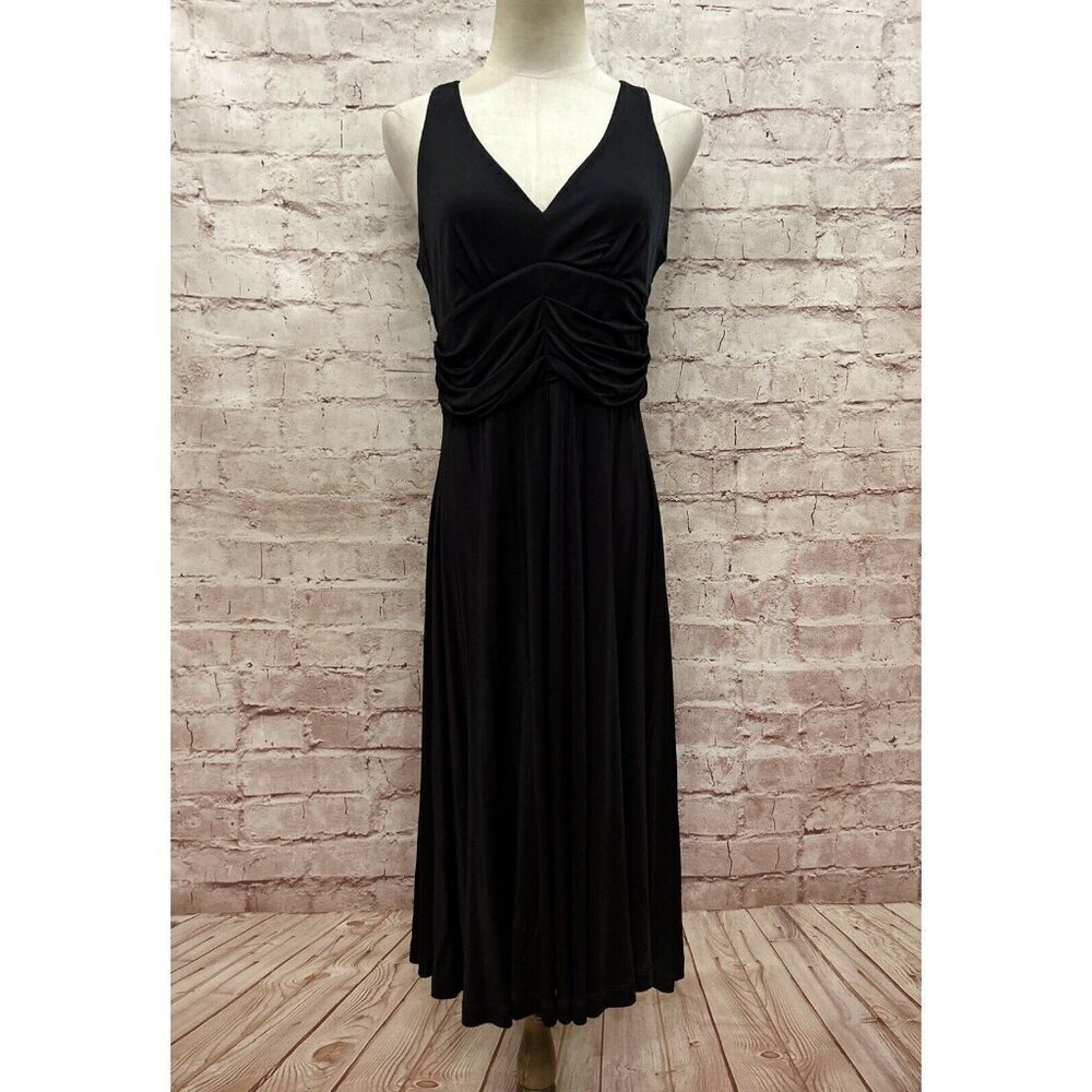 The Limited Womens Sleeveless Midi Dress V-Neck Black Ruched Waist Size M NEW